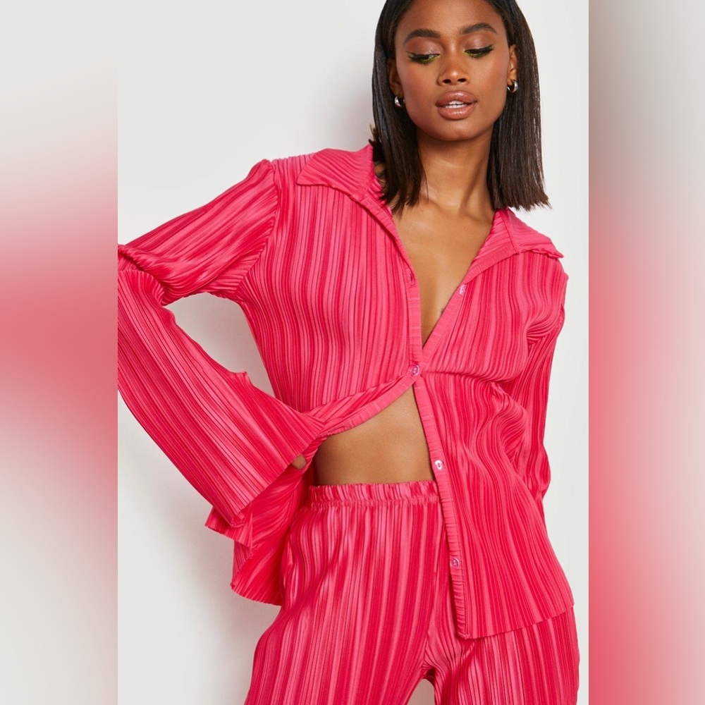Bright Pink Plisse Top